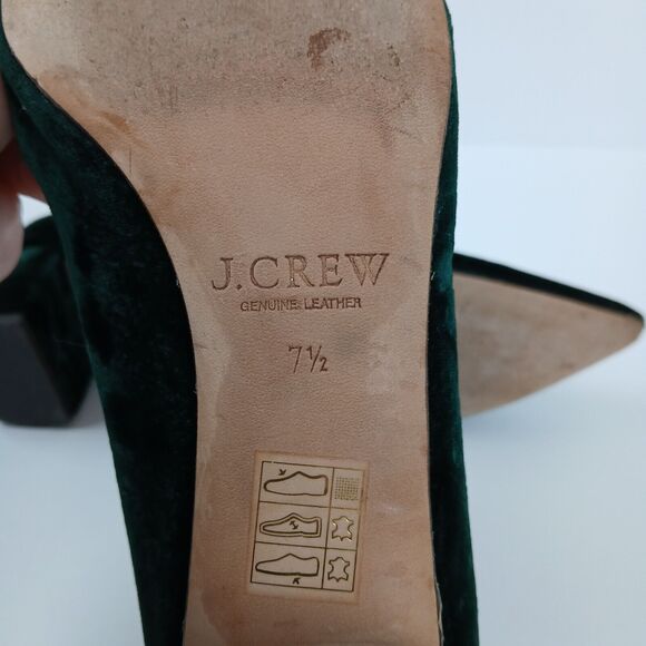 J. Crew Velvet Heels Women 7.5 Green Block Heel Old Money Quiet‎ Luxury Office - Picture 5 of 11